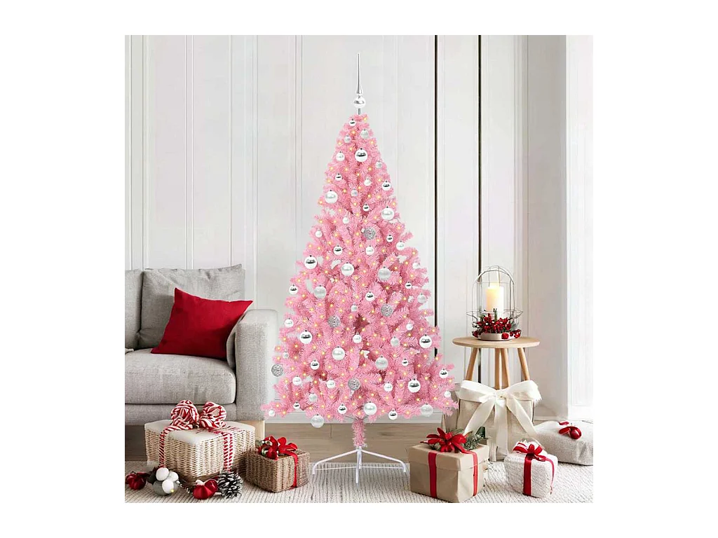 Sapin de Noël artificiel pré-éclairé Rose 180 cm PVC