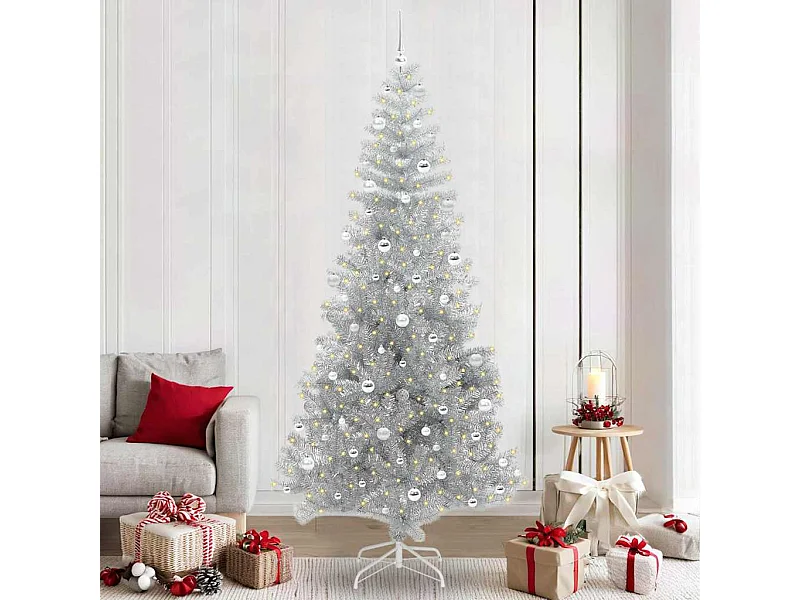 Árbol de Navidad con 300 LED con soporte Plateado 240 cm PET
