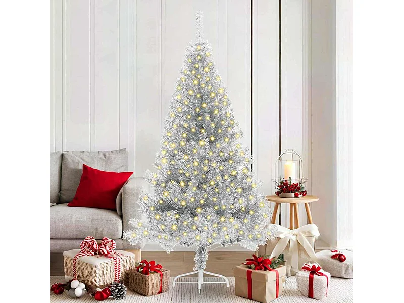Árbol de Navidad Artificial Preiluminado Plateado 180 cm PET