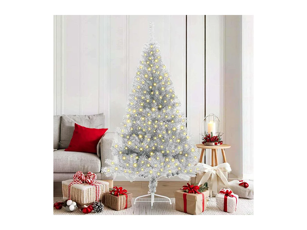 Sapin de Noël artificiel pré-éclairé Argent 180 cm PET
