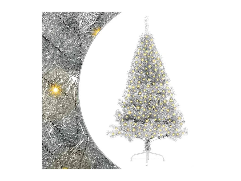Sapin de Noël artificiel pré-éclairé Argent 180 cm PET