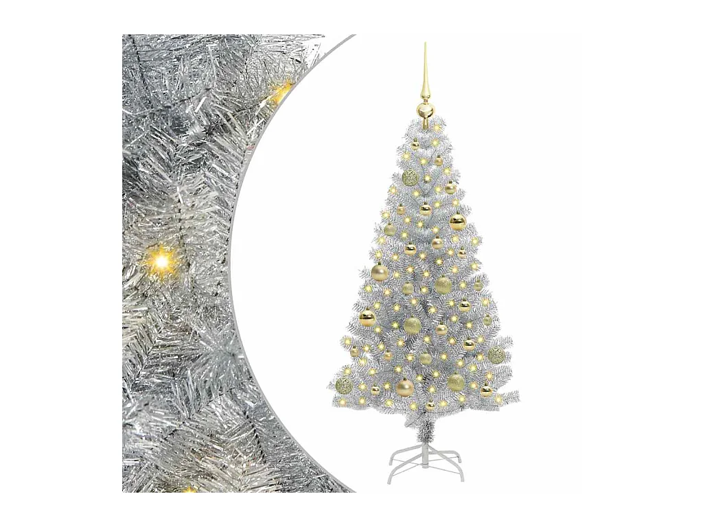Sapin de Noël avec 150 LED avec support Argent 150 cm PET