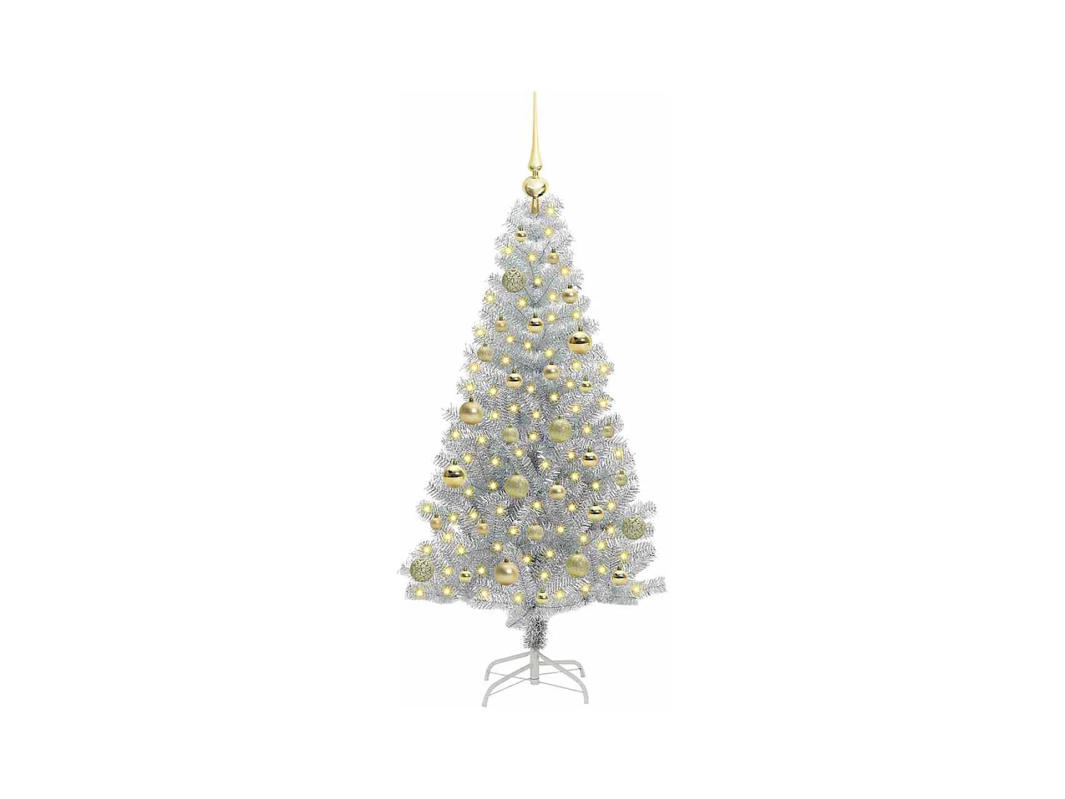 Sapin de Noël avec 150 LED avec support Argent 150 cm PET
