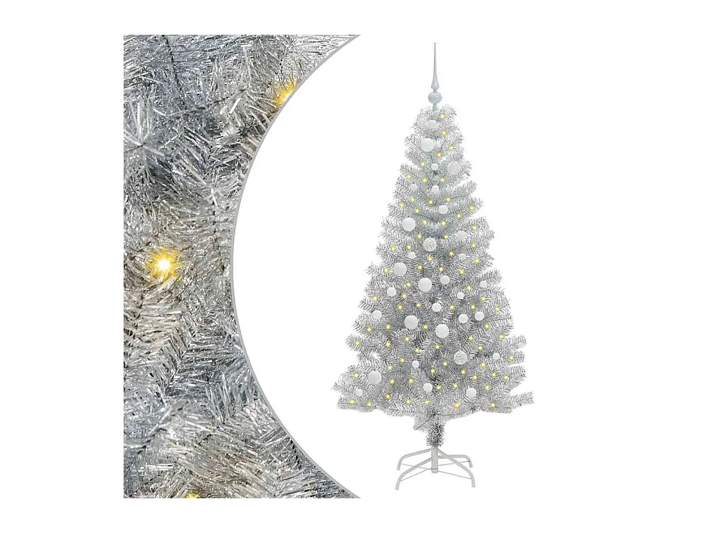 Sapin de Noël avec 150 LED avec support Argent 150 cm PET