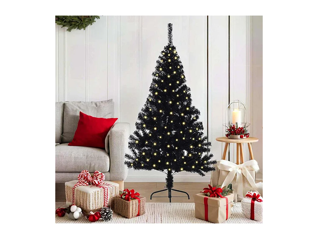 Árbol de Navidad con luces de cuerda decorativa Negro 150 cm