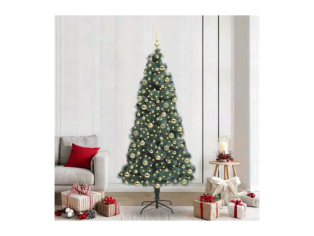 Árbol de Navidad artificial preiluminado con conjunto de bolas