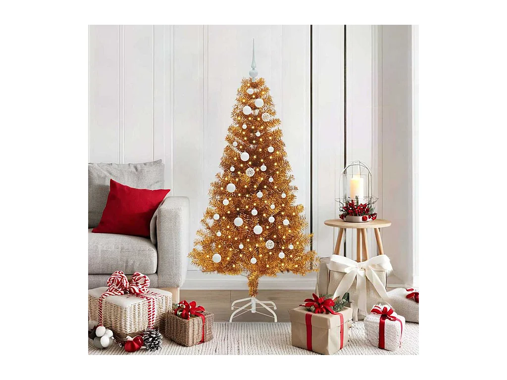 Árvore de Natal com 150 LEDs com suporte Ouro 150 cm PET