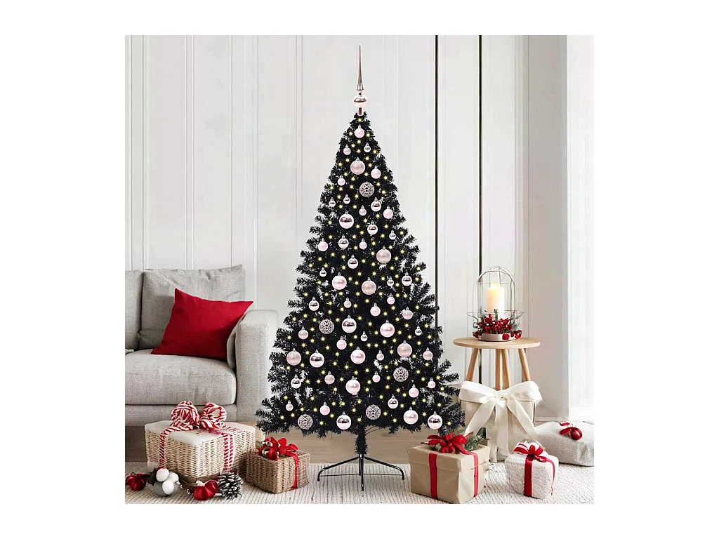 Sapin de Noël artificiel pré-éclairé Noir 180 cm PVC