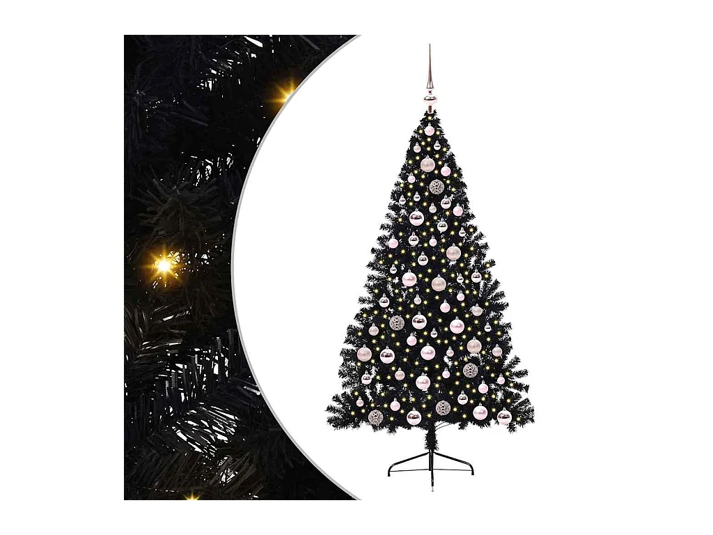 Sapin de Noël artificiel pré-éclairé Noir 180 cm PVC