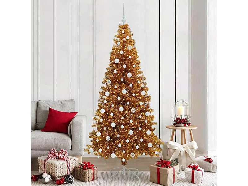 Sapin de Noël avec 300 LED avec support Doré 210 cm PET