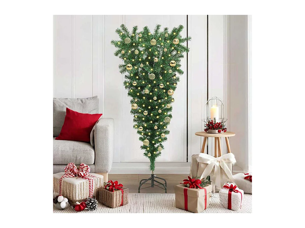 Sapin de Noël artificiel pré-éclairé à l'envers avec ensemble de boules