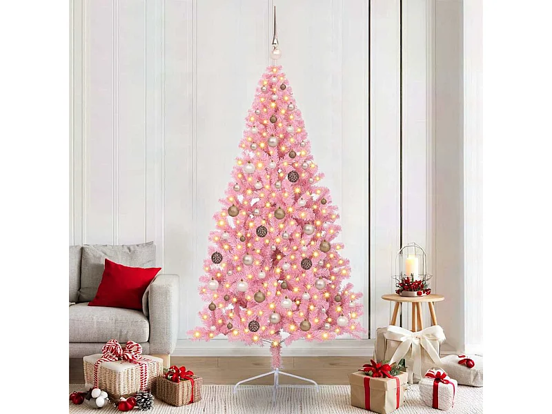 Sapin de Noël artificiel pré-éclairé Rose 210 cm PVC