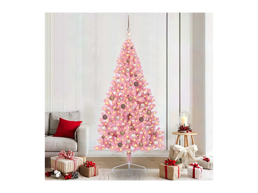 Sapin de Noël artificiel pré-éclairé Rose 210 cm PVC