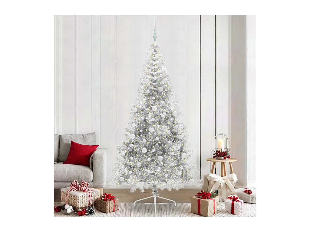 Sapin de Noël artificiel pré-éclairé Argent 240 cm PET