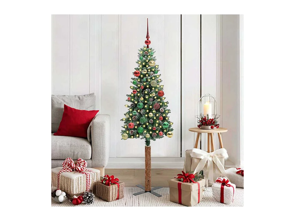 Sapin de Noël mince avec 150 LED Vert et blanc 150 cm