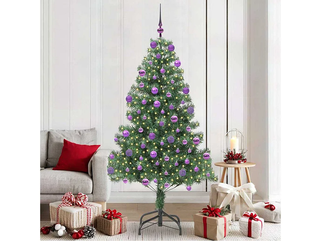 Sapin de Noël avec 300 LED avec support Vert 210 cm PVC