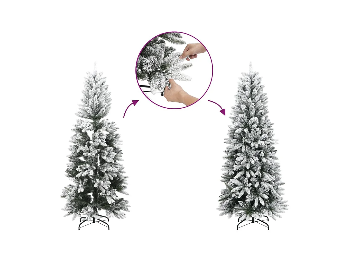 Sapin de Noël artificiel mince avec neige floquée 180 cm PVC/PE