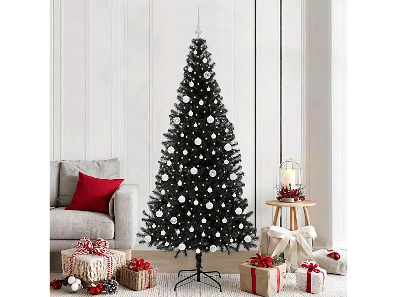 Sapin de Noël avec 300 LED avec support Noir 210 cm PVC