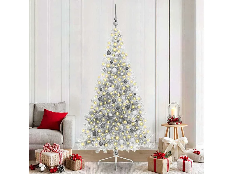 Árbol de Navidad Artificial Preiluminado Plateado 210 cm PET