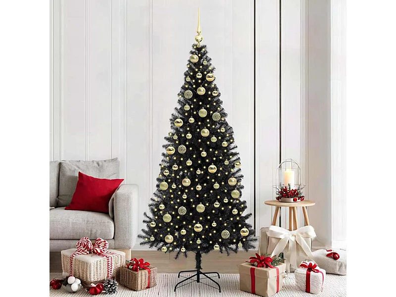 Sapin de Noël avec 300 LED avec support Noir 210 cm PVC