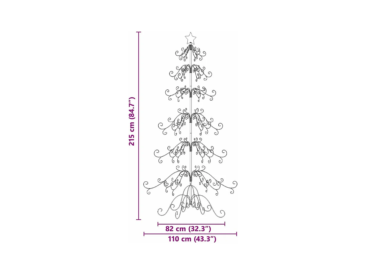Árbol de Navidad de metal con soporte Dorado 215 cm