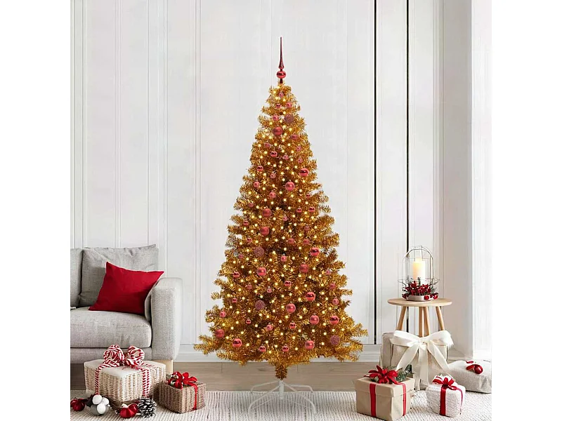 Sapin de Noël avec 300 LED avec support Doré 210 cm PET