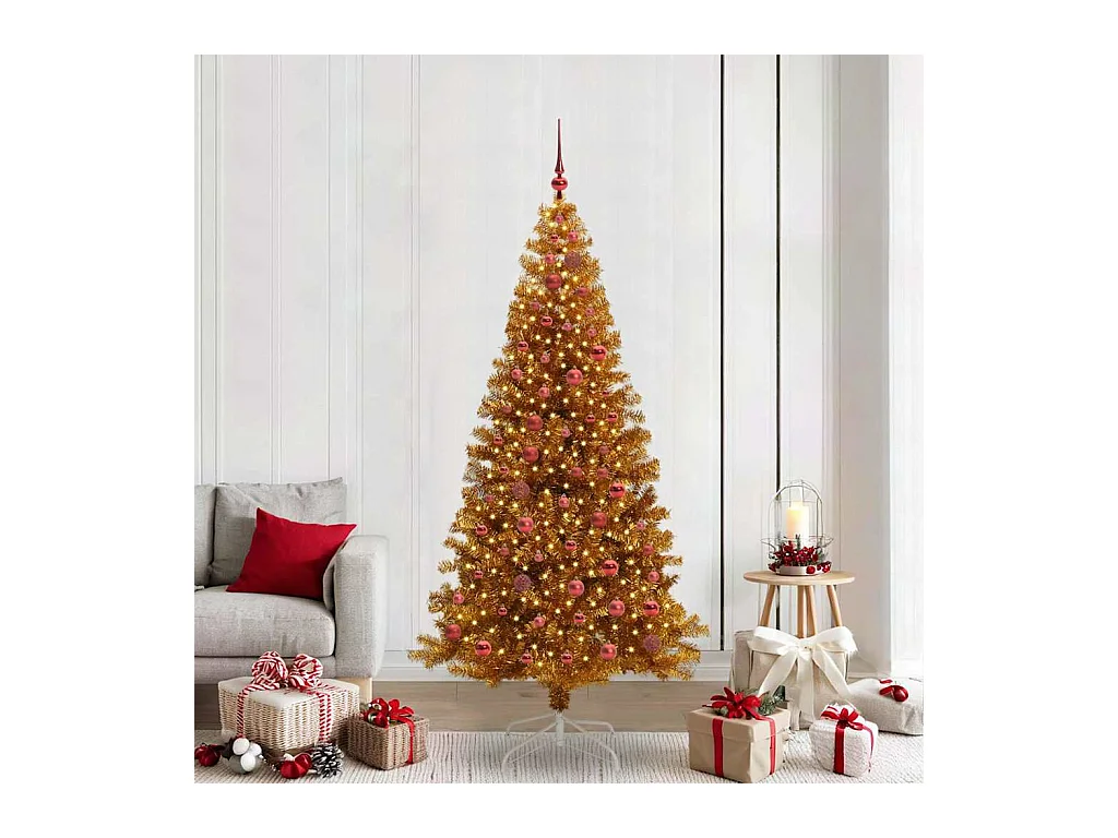 Sapin de Noël avec 300 LED avec support Doré 210 cm PET