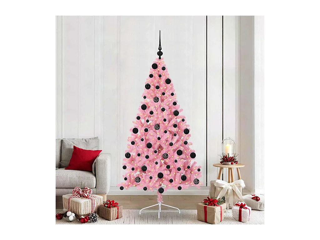 Sapin de Noël artificiel pré-éclairé Rose 210 cm PVC
