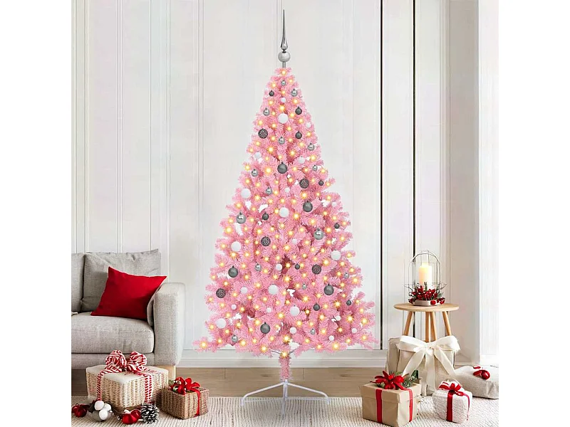 Sapin de Noël artificiel pré-éclairé Rose 210 cm PVC