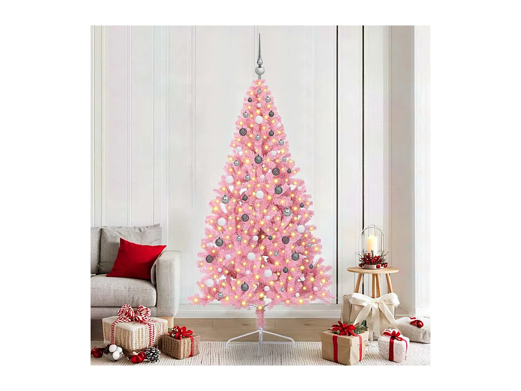 Sapin de Noël artificiel pré-éclairé Rose 210 cm PVC