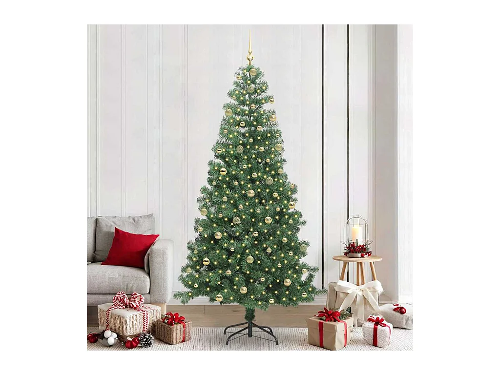 Sapin de Noël avec 300 LED avec support Vert 240 cm PVC
