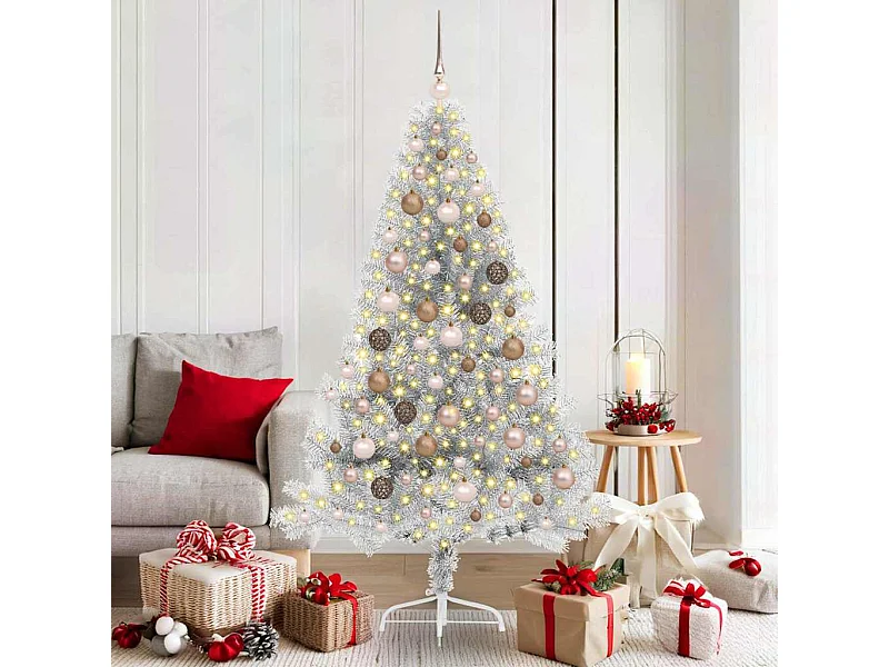 Árvore de Natal com luzes decorativas de corda Prateado 180 cm