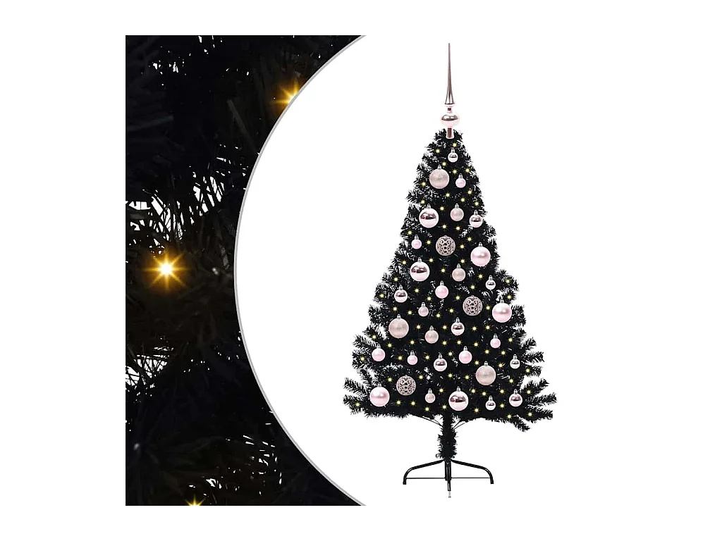 Árbol de Navidad Artificial Preiluminado Negro 120 cm PVC