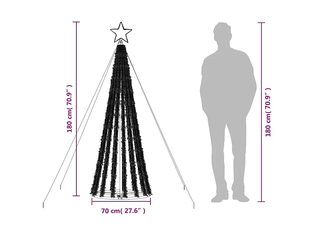 Sapin de Noël à LED 275 LED colorées 180 cm