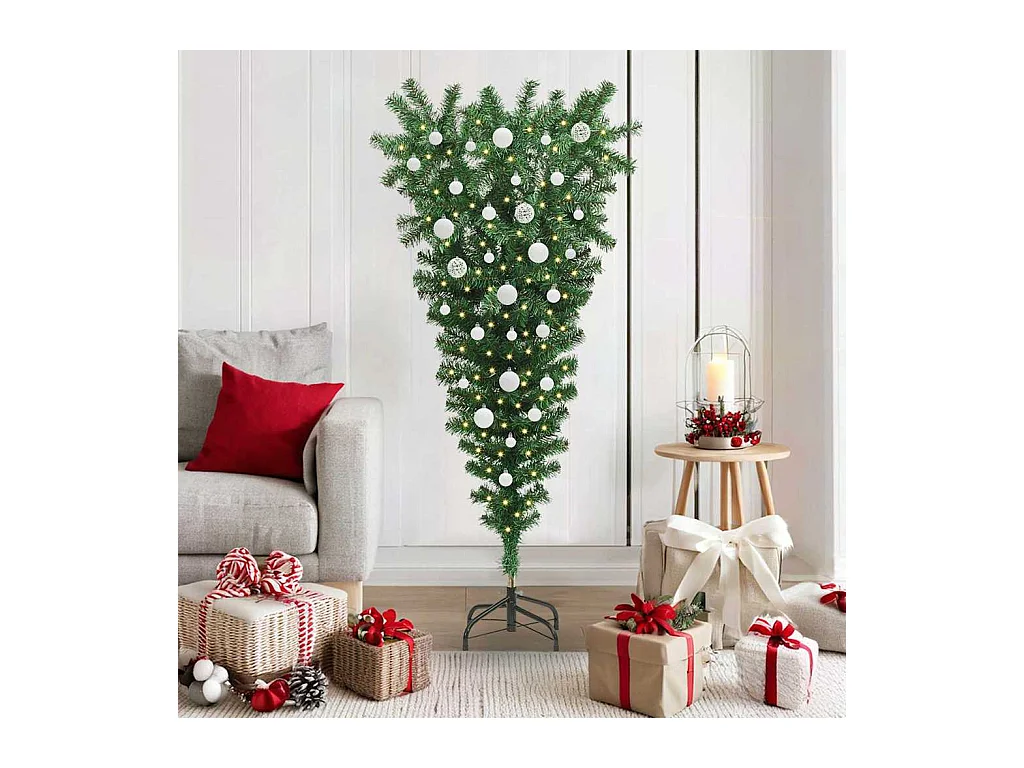 Arbre de Noël artificiel pré-éclairé à l'envers avec ensemble de boules