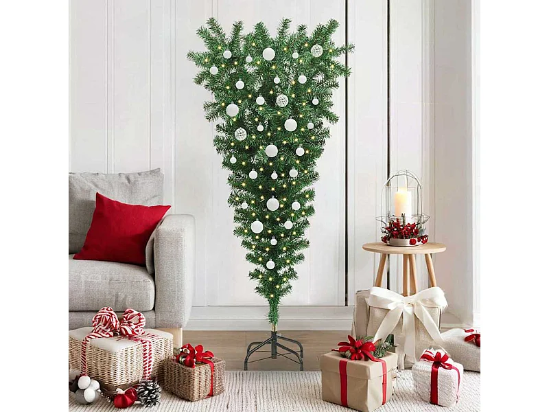 Upside-down Kunst Kerstboom met Ballen Set Groen 150 cm PVC
