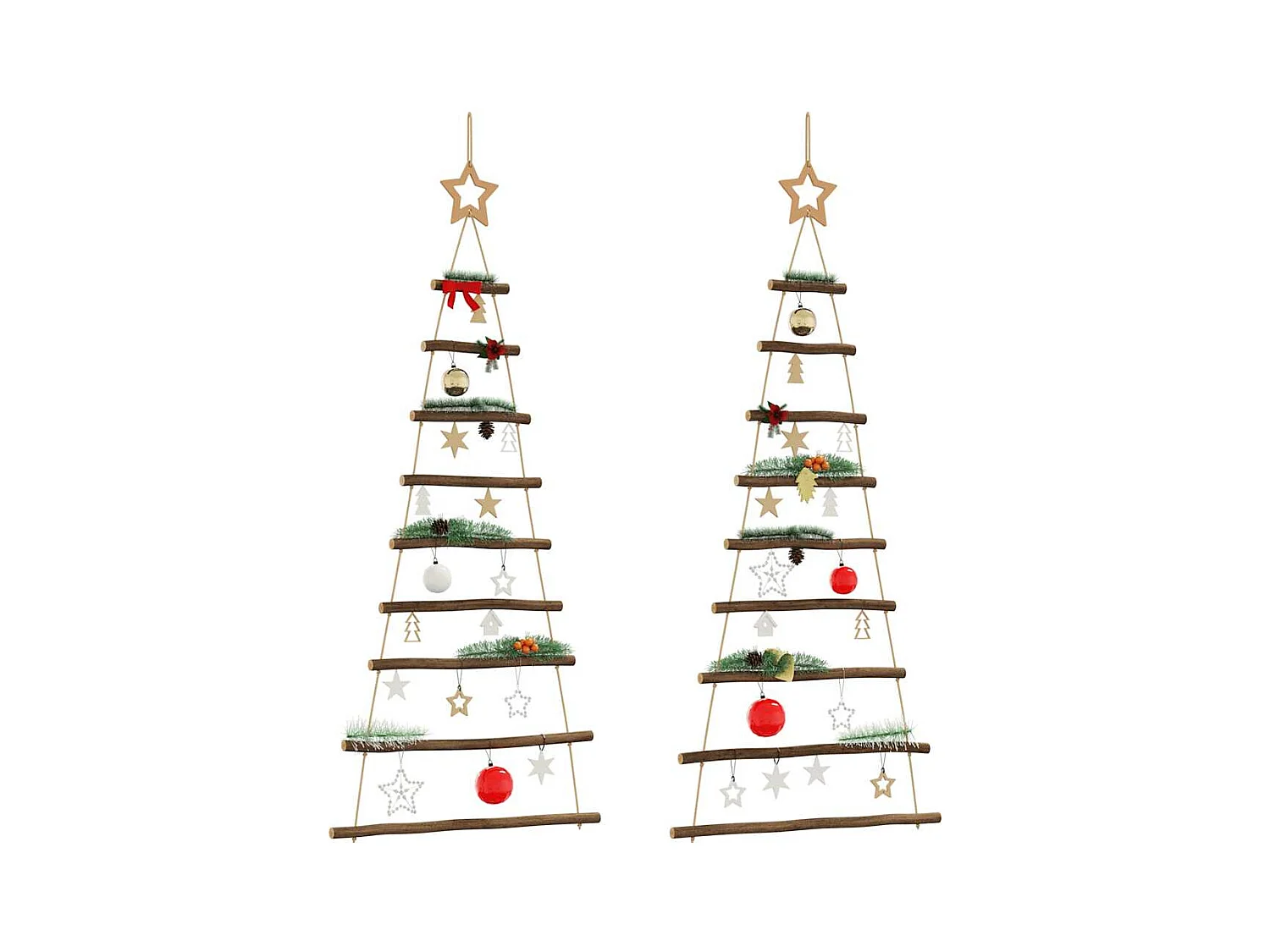 Árbol de Navidad colgante con estrellas en la parte superior, 2 unidades, 55 x 120 cm, rama natural,