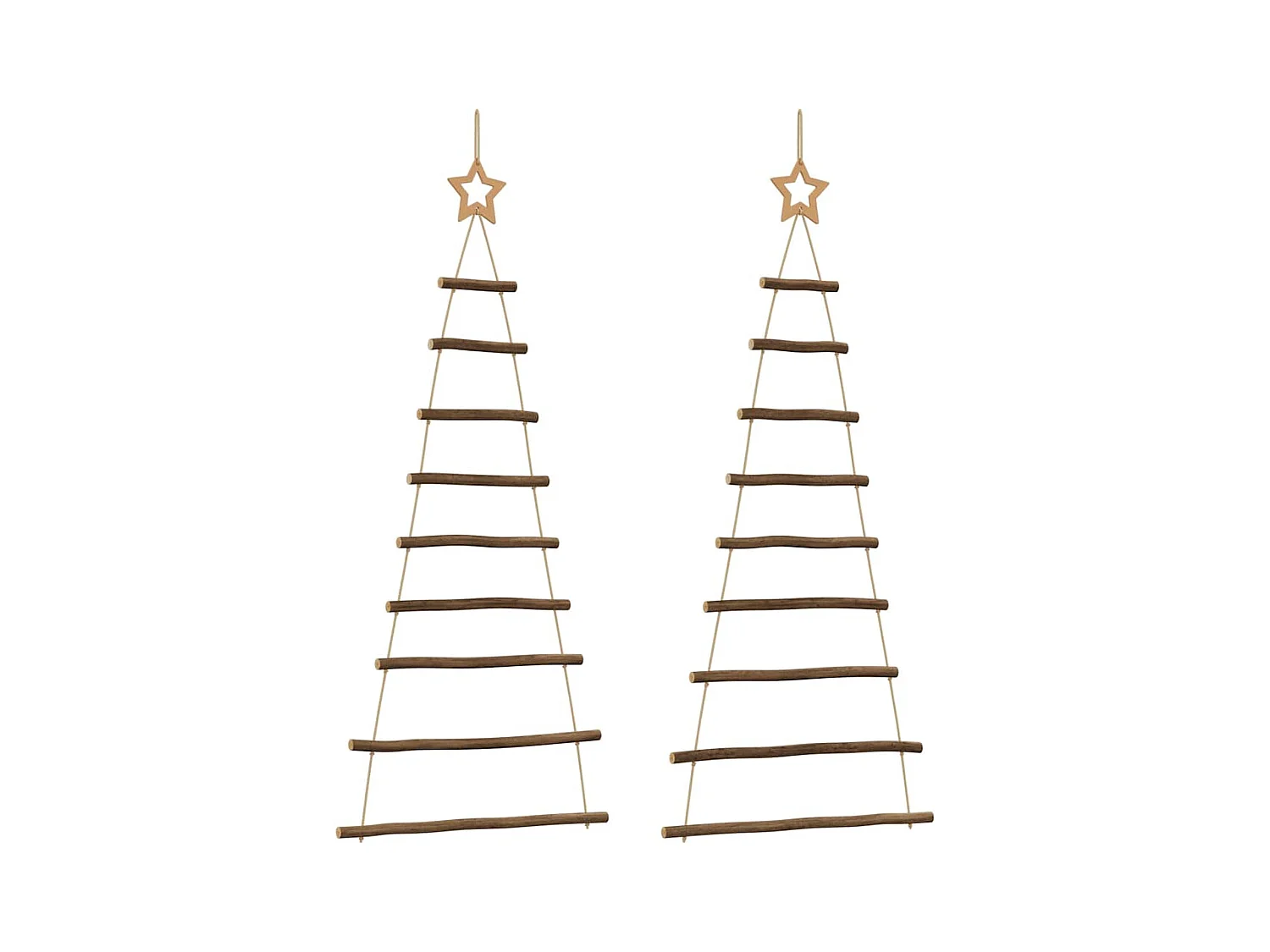 Árbol de Navidad colgante con estrellas en la parte superior, 2 unidades, 55 x 120 cm, rama natural,