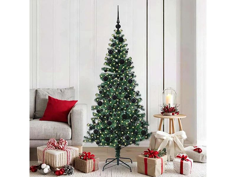 Sapin de Noël artificiel pré-éclairé Vert 180 cm PVC et métal