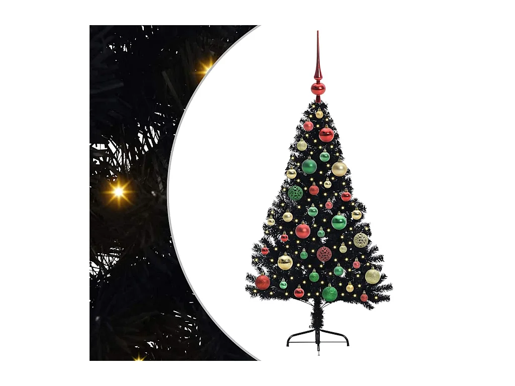 Árvore de Natal Artificial Pré-iluminada Preto 120 cm PVC