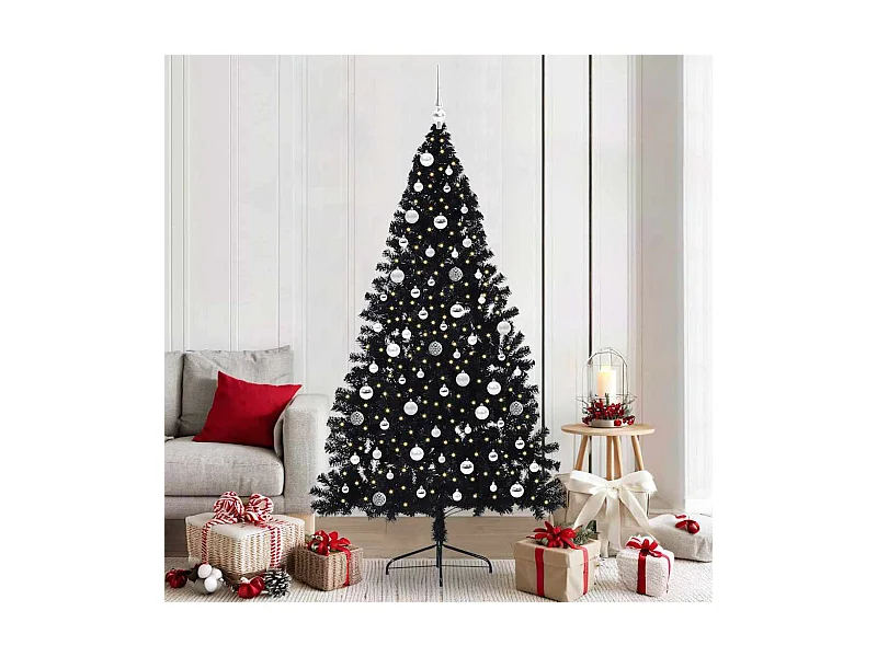 Sapin de Noël artificiel pré-éclairé Noir 210 cm PVC