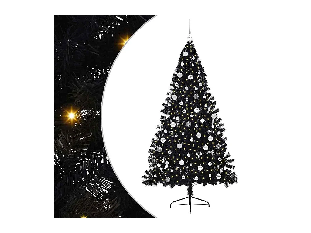 Sapin de Noël artificiel pré-éclairé Noir 210 cm PVC