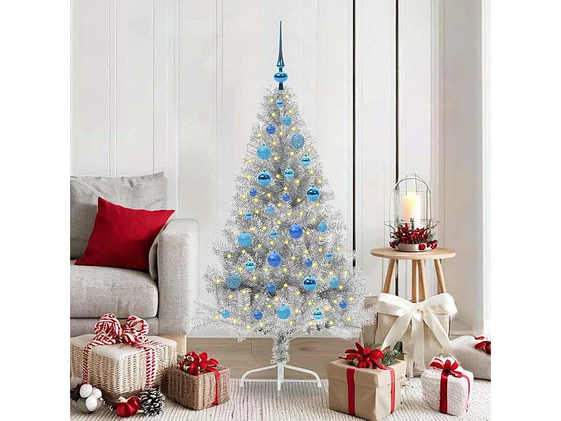 Árbol de Navidad Artificial Preiluminado Plateado 150 cm PET
