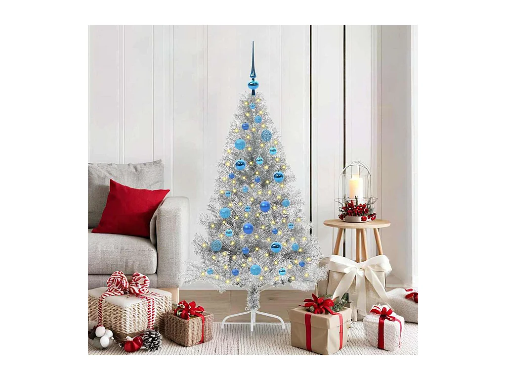 Sapin de Noël artificiel pré-éclairé Argent 150 cm PET