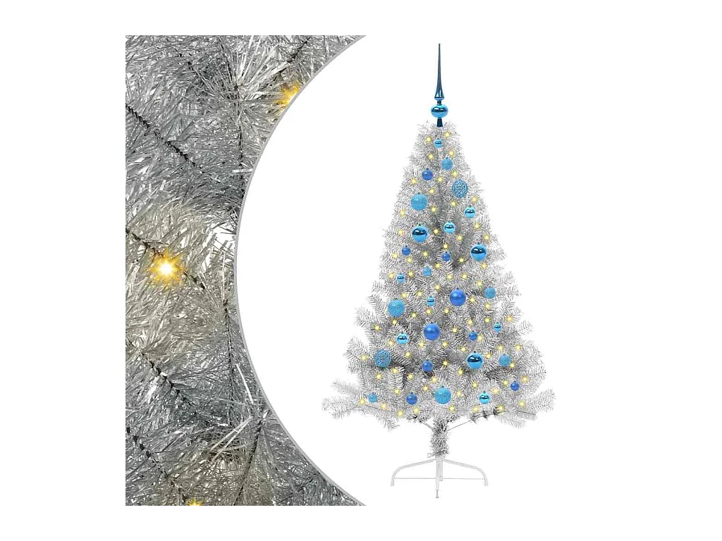 Sapin de Noël artificiel pré-éclairé Argent 150 cm PET