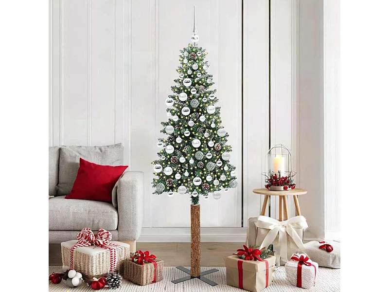 Árbol de Navidad Delgado con 300 LED con soporte Verde y 180 cm