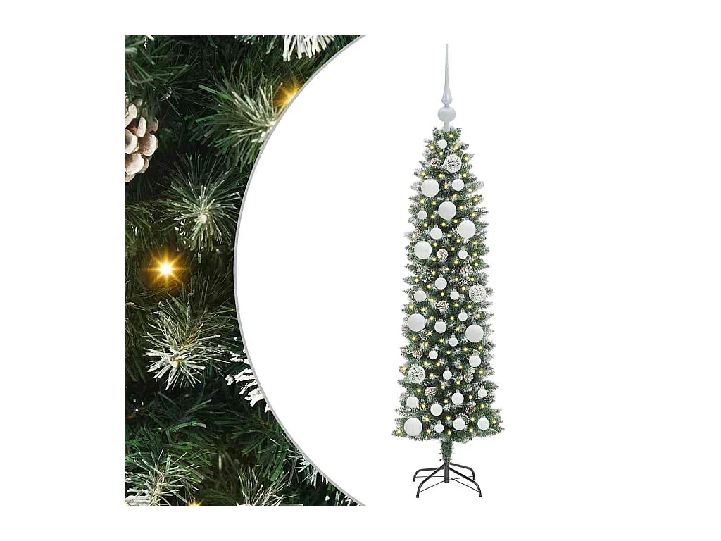 Kunstmatige slanke kerstboom met 150 LED Groen en wit 120 cm