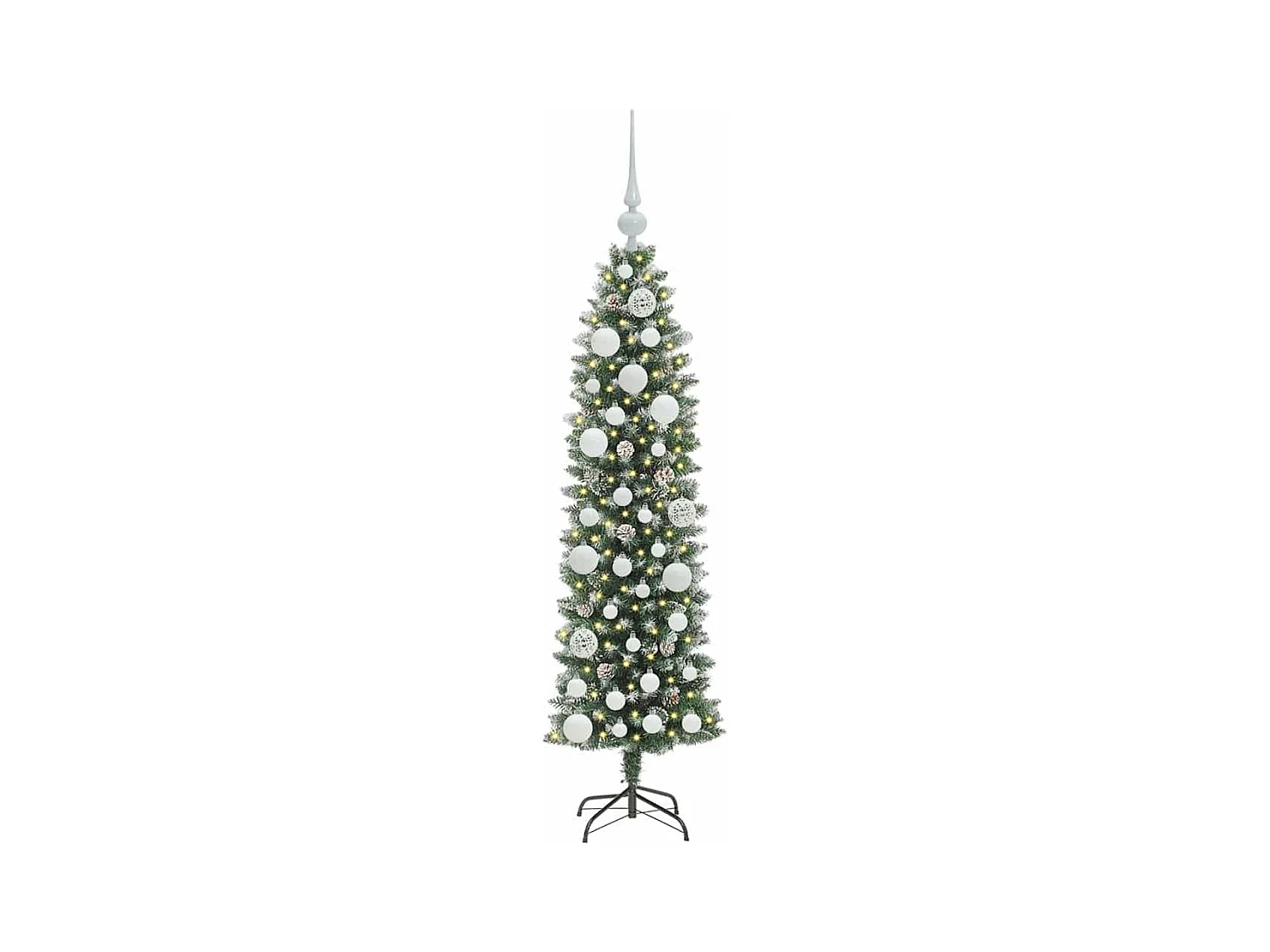 Kunstmatige slanke kerstboom met 150 LED Groen en wit 120 cm
