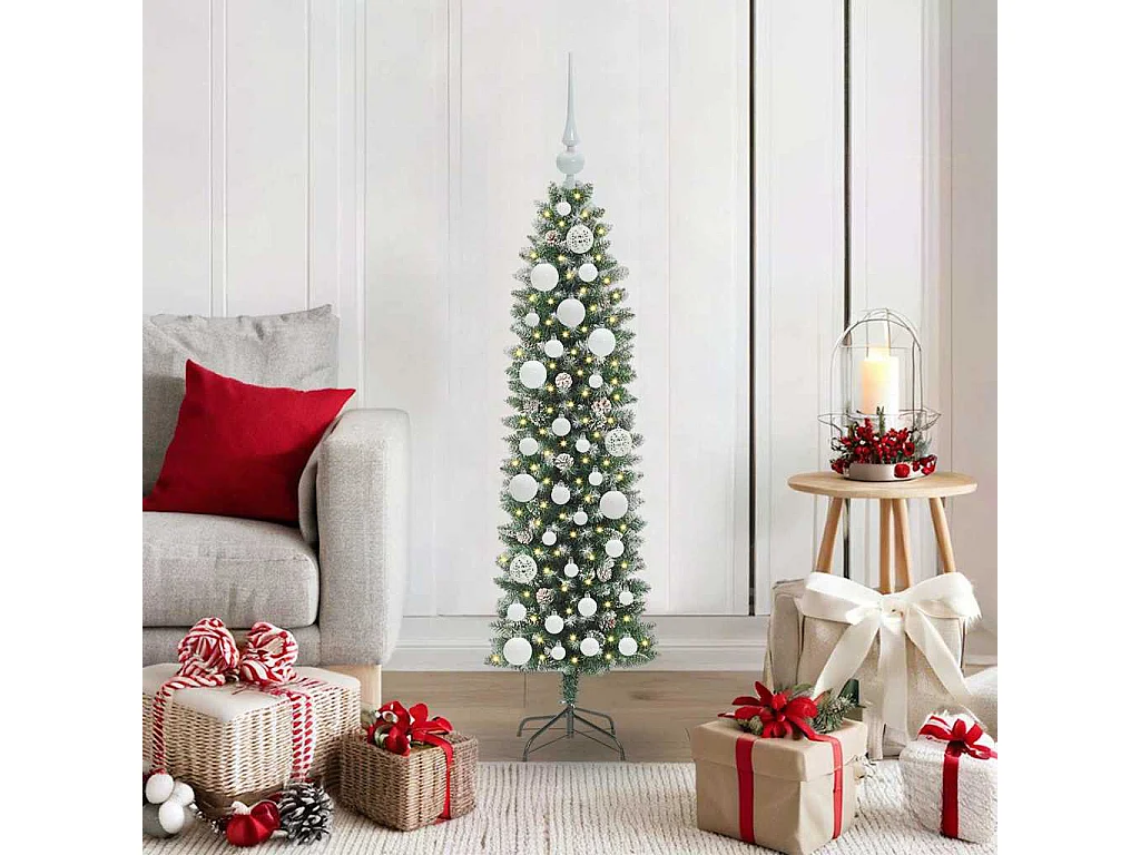 Arbre de Noël artificiel slim avec 150 LED Vert et blanc 120 cm