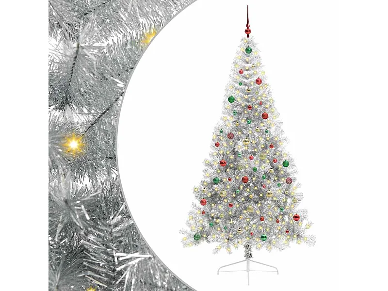 Sapin de Noël artificiel pré-éclairé Argent 210 cm PET